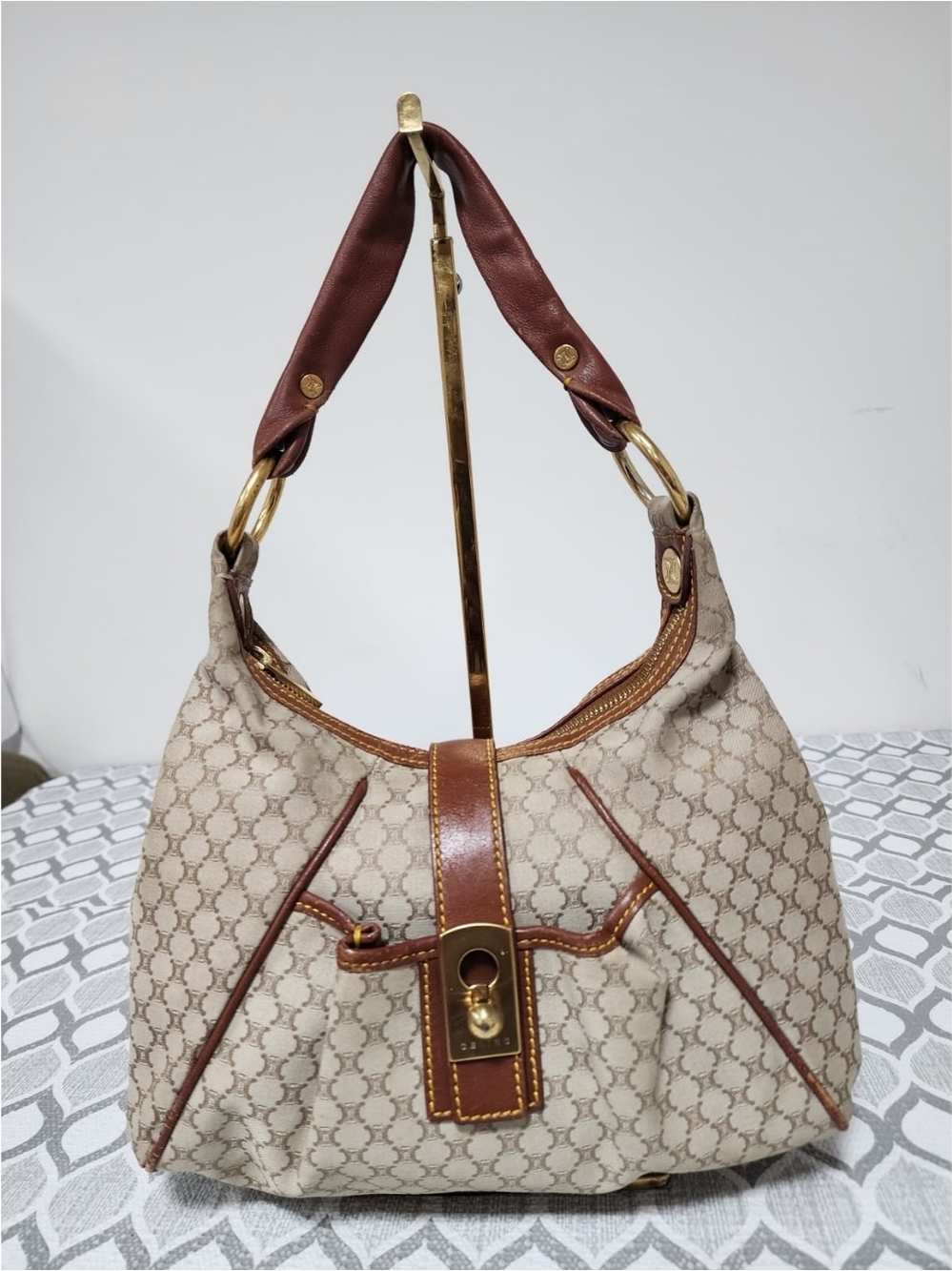 Celine Vintage Macadam Hobo Shoulder Bag Beige/Brown - Picture 6 of 15
